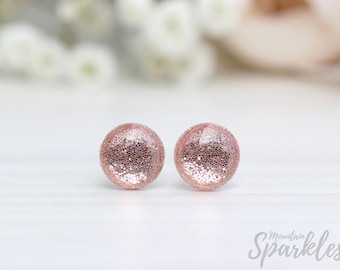 Rose gold stud earrings simple, Rose gold studs, Glitter rose gold earrings, Sparkle Earrings, Titanium earrings, Woman Gift, Gift for her