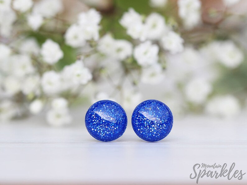 Inspirational gift Simple Earrings Titanium earrings Gift Glitter Earrings Hypoallergenic Blue glitter earrings Women Gift Blue suds