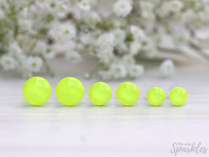 Neon yellow stud earrings, Neon stud earrings, Neon jewelry, Fluorescent studs, Gift women, Titanium earrings, Inspirational, girls earrings image 8