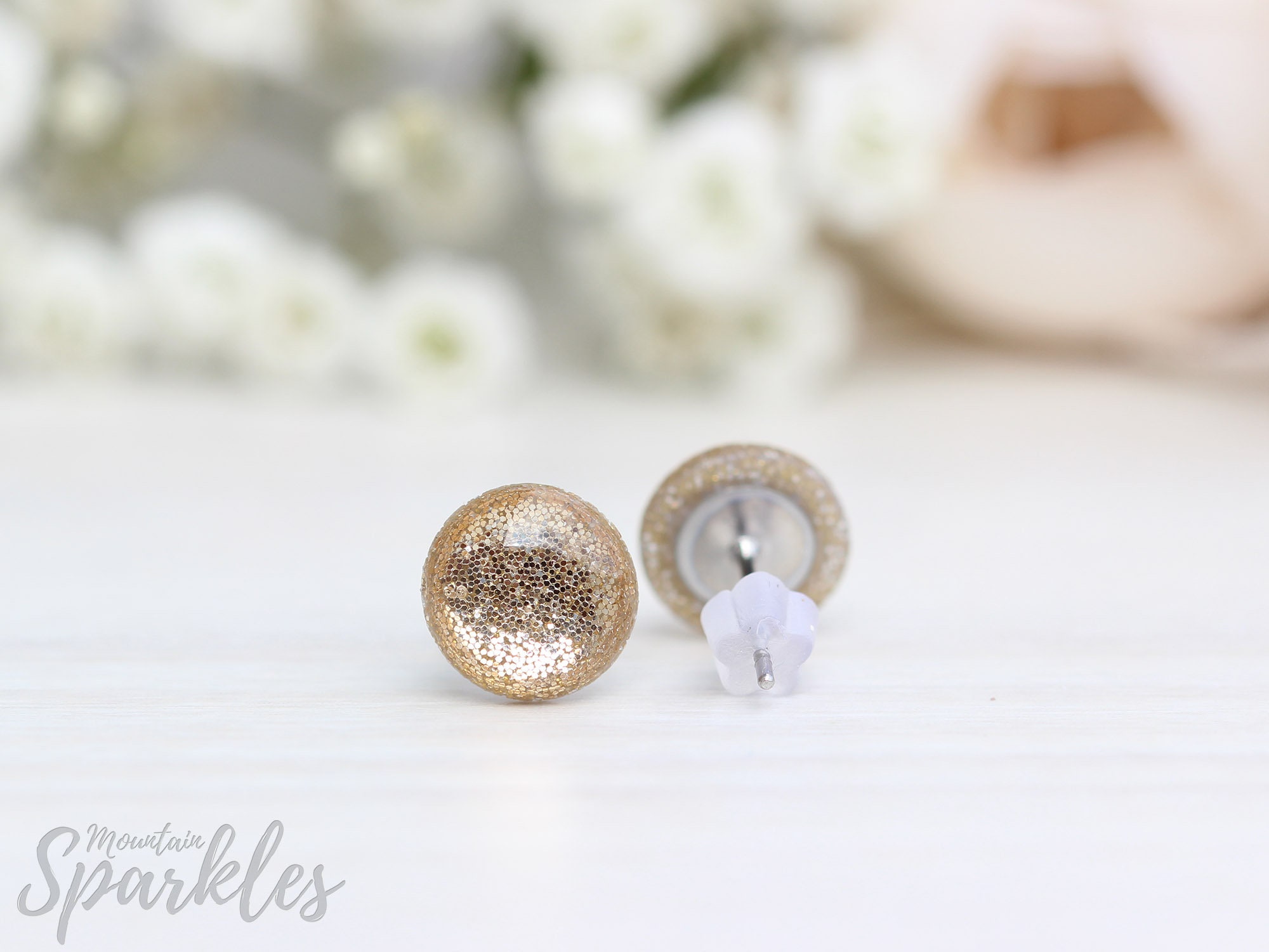 Gold Glitter Stud Earrings Titanium Earrings Elegant Etsy Ireland
