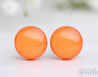 Orange stud earrings, Simple Stud Earrings Orange, Orange earrings minimalist, Nickel Free Hypoallergenic Earrings, Titanium stud earrings