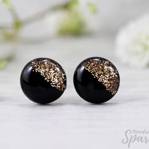 Schwarze Glitzer Ohrstecker: Polymer Clay, Titan Ohrstecker