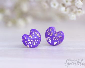 Purple stud earrings, Heart earrings, Titanium earrings, Gift Women, Girls earrings, Simple Earrings, earrings minimalist, women earrings