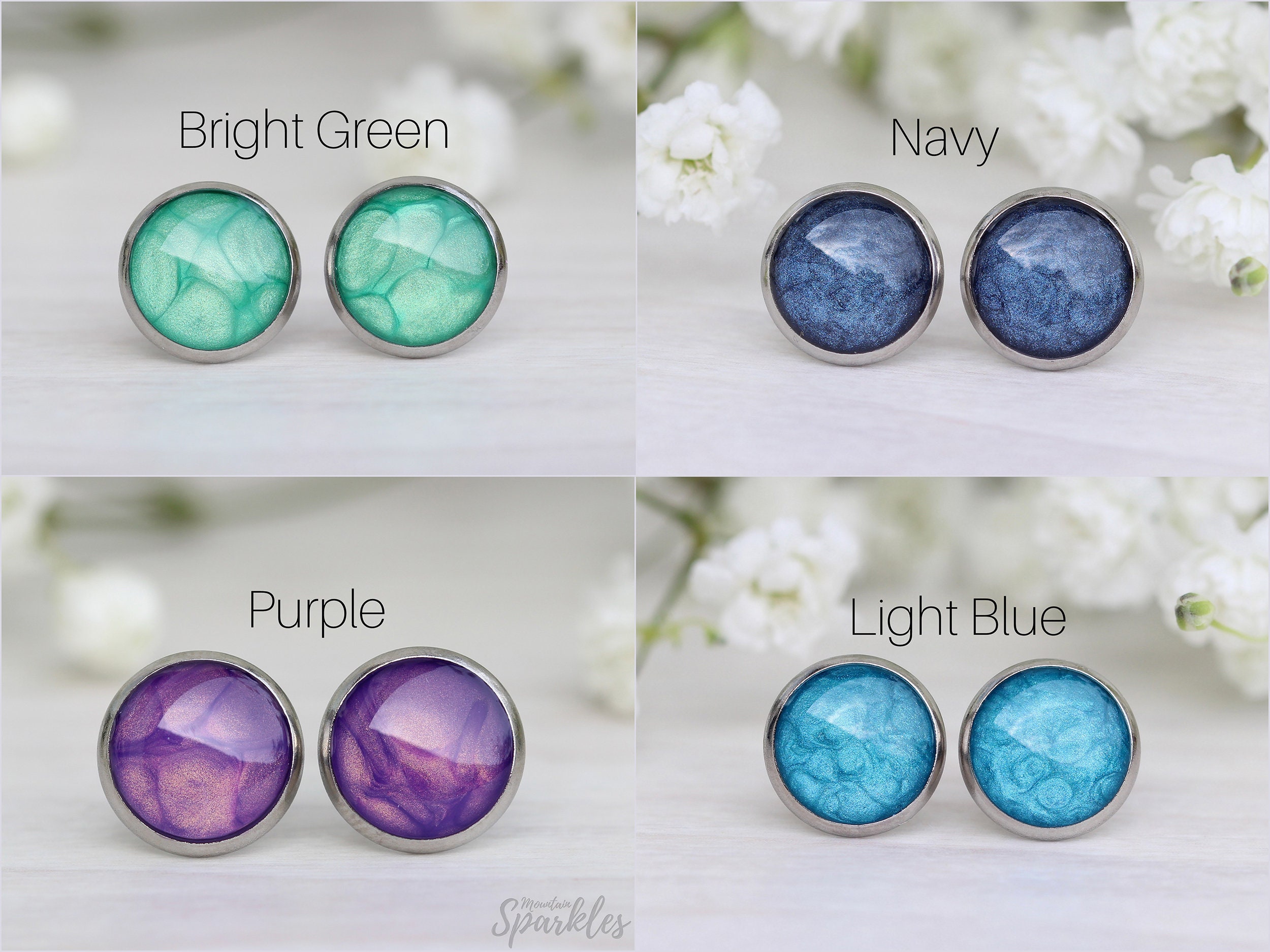 Light Green Stud Earrings Christmas Gift Modern Green Studs Etsy