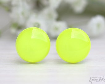 Neon yellow stud earrings, Neon stud earrings, Neon jewelry, Fluorescent studs, Gift women, Titanium earrings, Inspirational, girls earrings