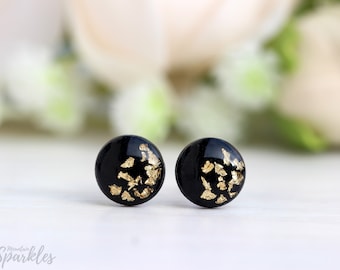 Black Gold Titanium Stud Earrings: Polymer Clay Resin Earrings