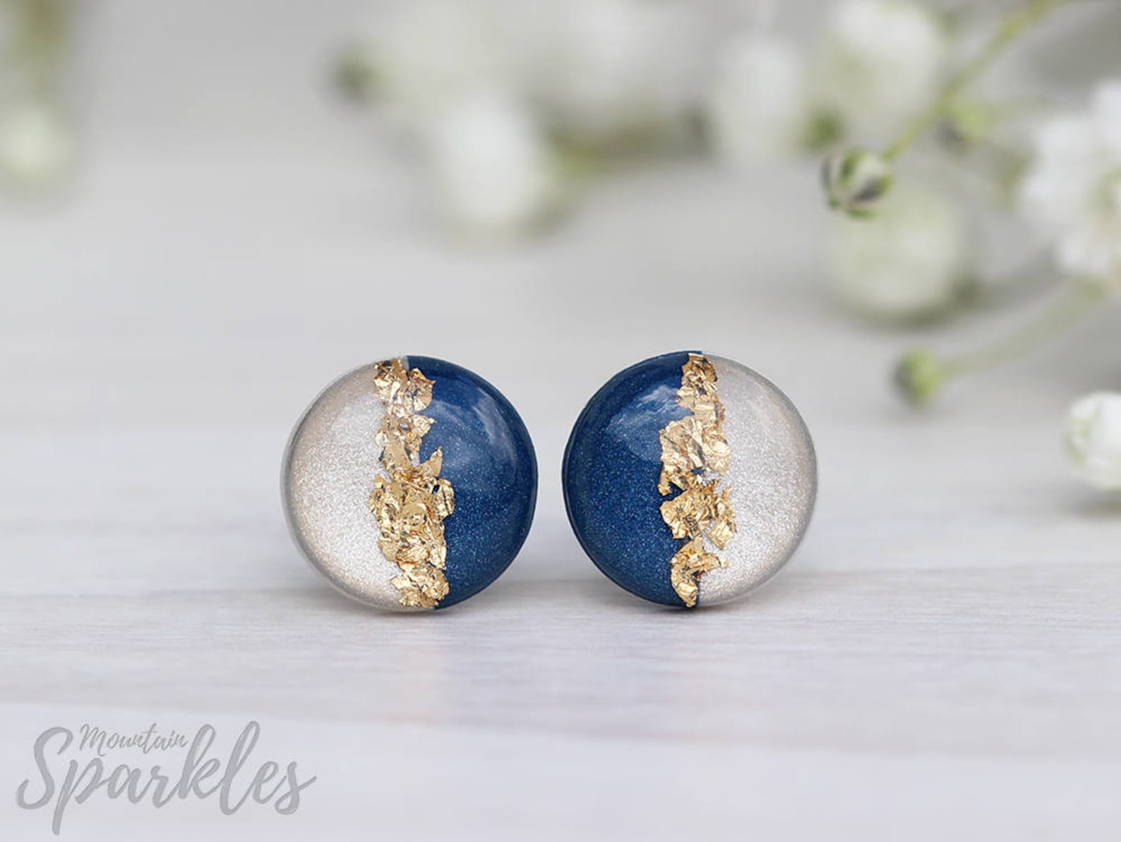 Navy Stud Earrings Beige Navy Studs Hypoallergenic Etsy