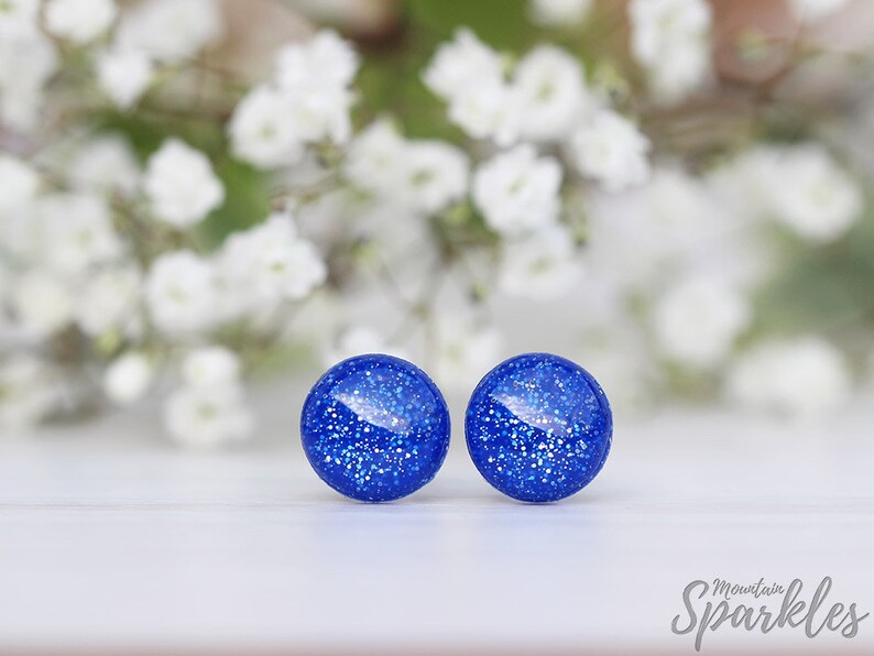 Inspirational gift Simple Earrings Titanium earrings Gift Glitter Earrings Hypoallergenic Blue glitter earrings Women Gift Blue suds