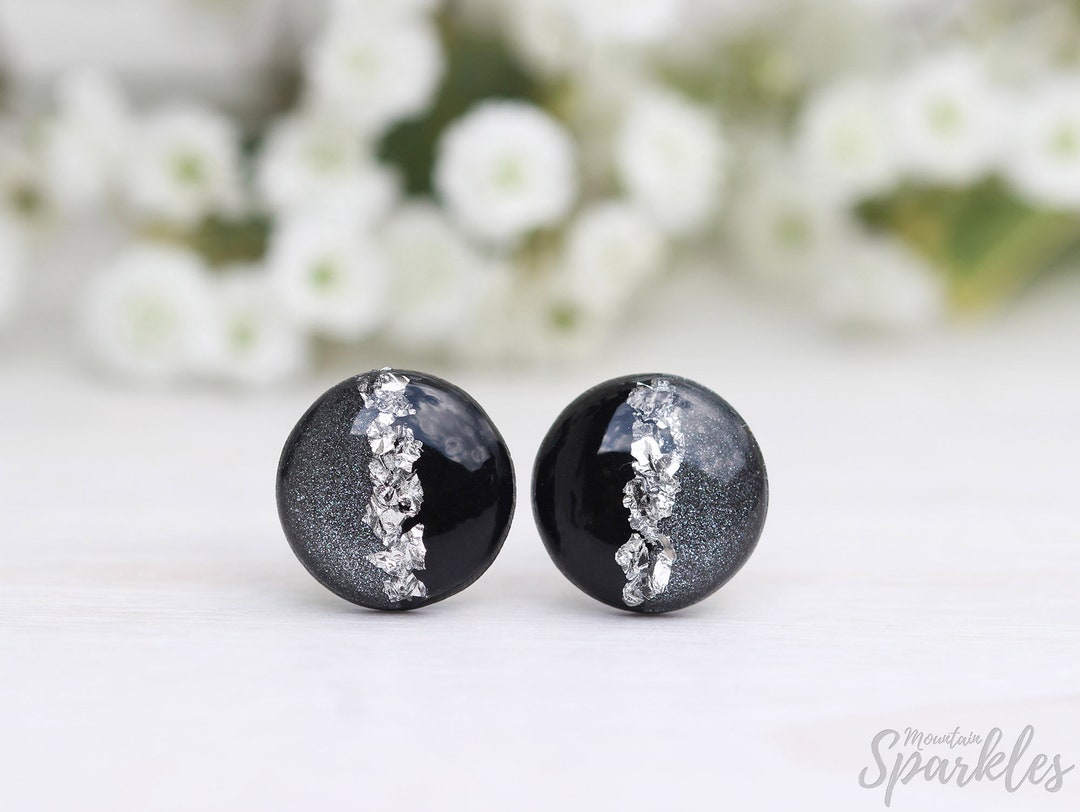 Black Gray Stud Earrings Black Silver Studs Hypoallergenic - Etsy