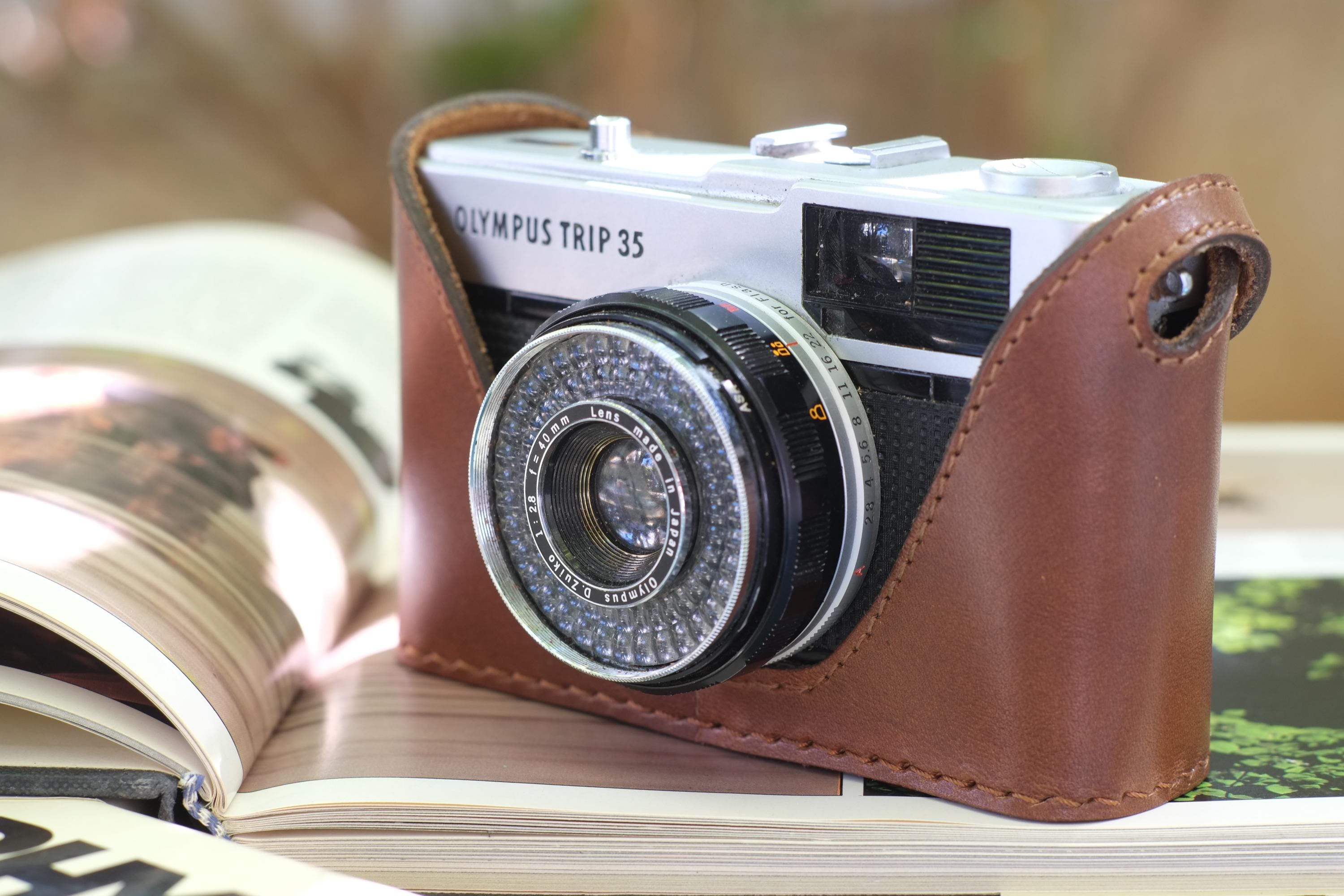 Leather half case for Olympus Trip 35 with perimeter sewing