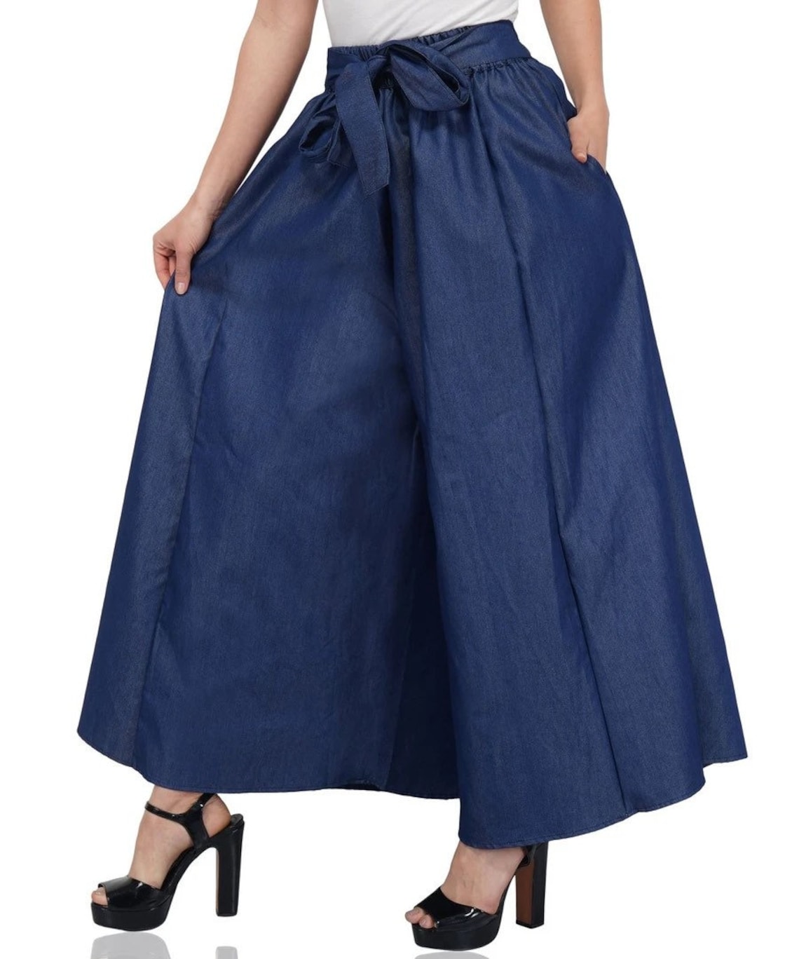 Blue Denim One Size Palazzo Pants For Women / Denim Palazzo Etsy