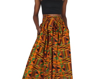 Jupe Maxi longue africaine traditionnelle Kente Wax avec enveloppement de tête, jupe longue Kente, Kente, jupe longue imprimé Ankara