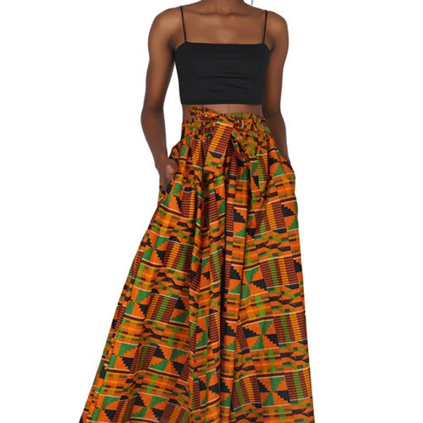 Jupe Maxi longue africaine traditionnelle Kente Wax avec enveloppement de tête, jupe longue Kente, Kente, jupe longue imprimé Ankara