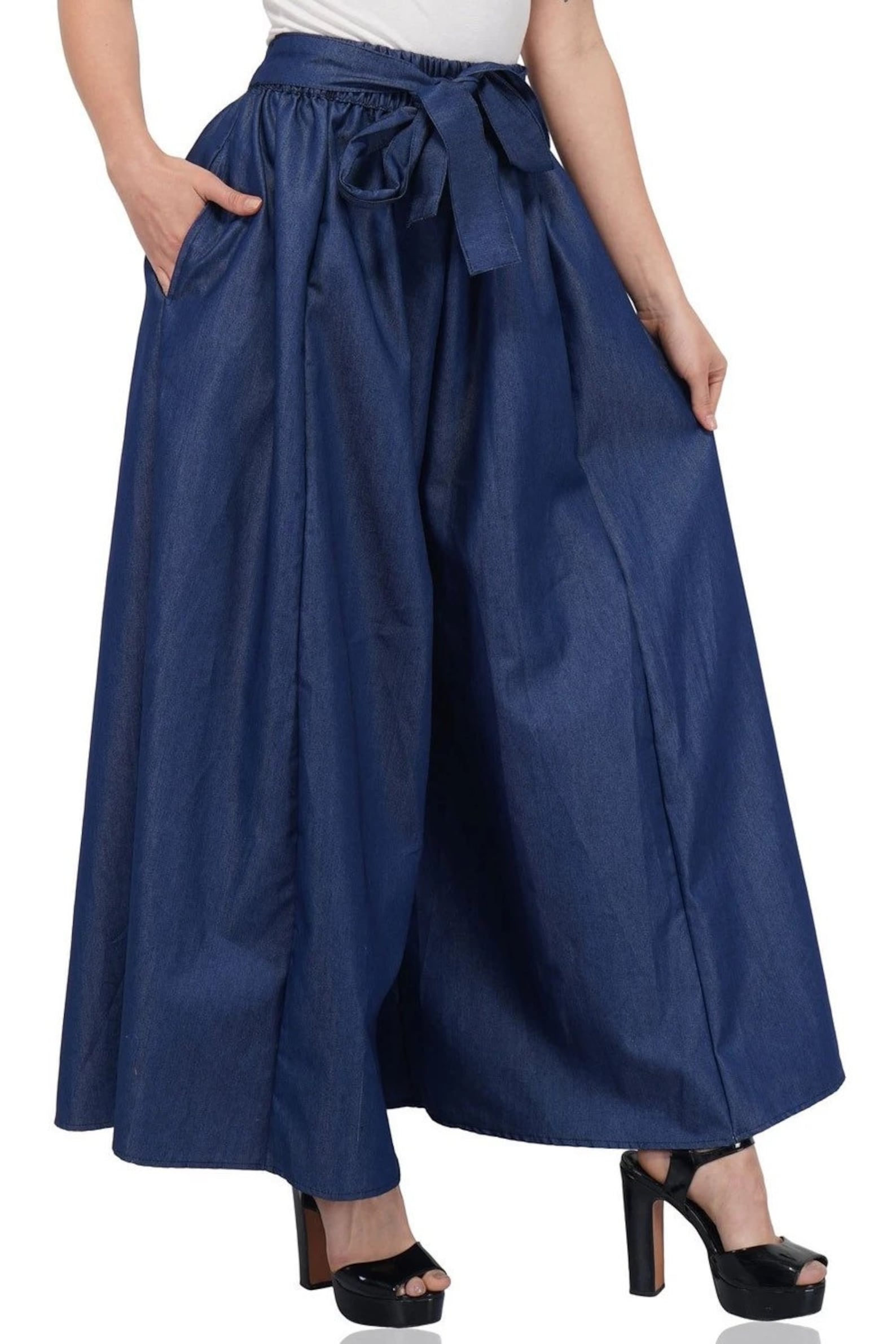 Blue Denim One Size Palazzo Pants For Women / Denim Palazzo Etsy