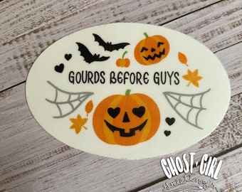 Vinyl Sticker: Gourds before guys, laptop sticker, scrapbooking, craft, Halloween lovers, pumpkins, Halloween, jackolanterns, friendship