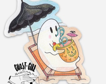 Vinyl Sticker: Pina ghoulada ghost, summer ghost, Summerween Sticker