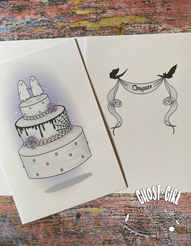 Wedding Card, Spooky Wedding Card, Goth Couple, Spooky Couple, Halloween Wedding image 2