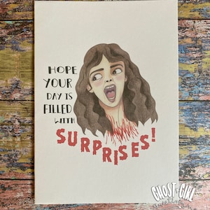 A birthday Surprise! Horror Birthday card, Horror camp card, Horror greeting card, spooky card, funny horror movie card, horror fan gift