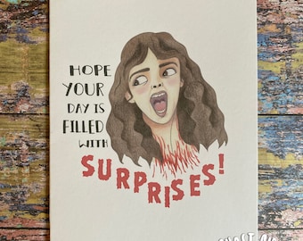 A birthday Surprise! Horror Birthday card, Horror camp card, Horror greeting card, spooky card, funny horror movie card, horror fan gift