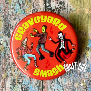 Button: Graveyard Smash, Dancing Monsters, Halloween Button, Horror button