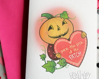 Valentine Greeting Card, Valloween Card, Spooky Valentine, You're the pick of the patch, love and friendship cards, card for bff