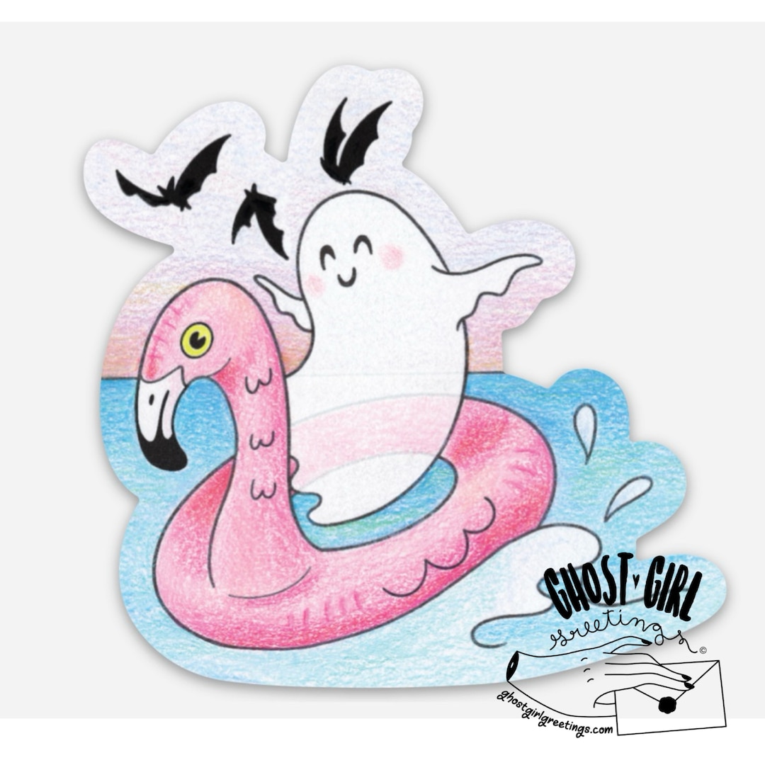 Flying Ghost Sticker Vinyl Sticker: Flaminghost, Summer Ghost, Summerween Sticker, Ghost on ...