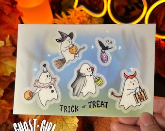 Halloween Sticker Sheet- Trick or Treating Ghosts, Halloween Stickers, Halloween Ghosts, Halloween laptop stickers