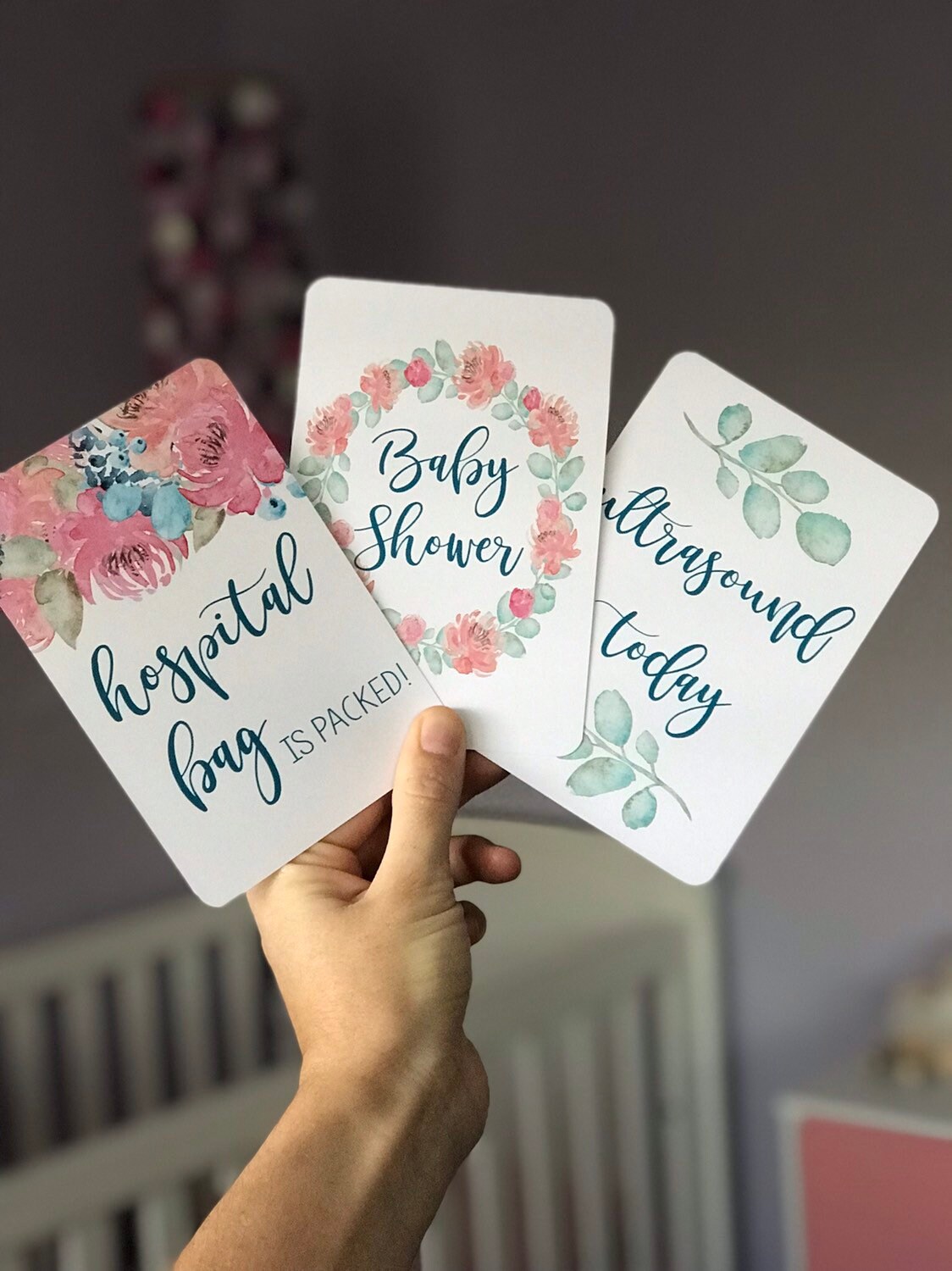 Floral Leafy Green Pregnancy Milestone Cards / Pregnancy Photo Etsy