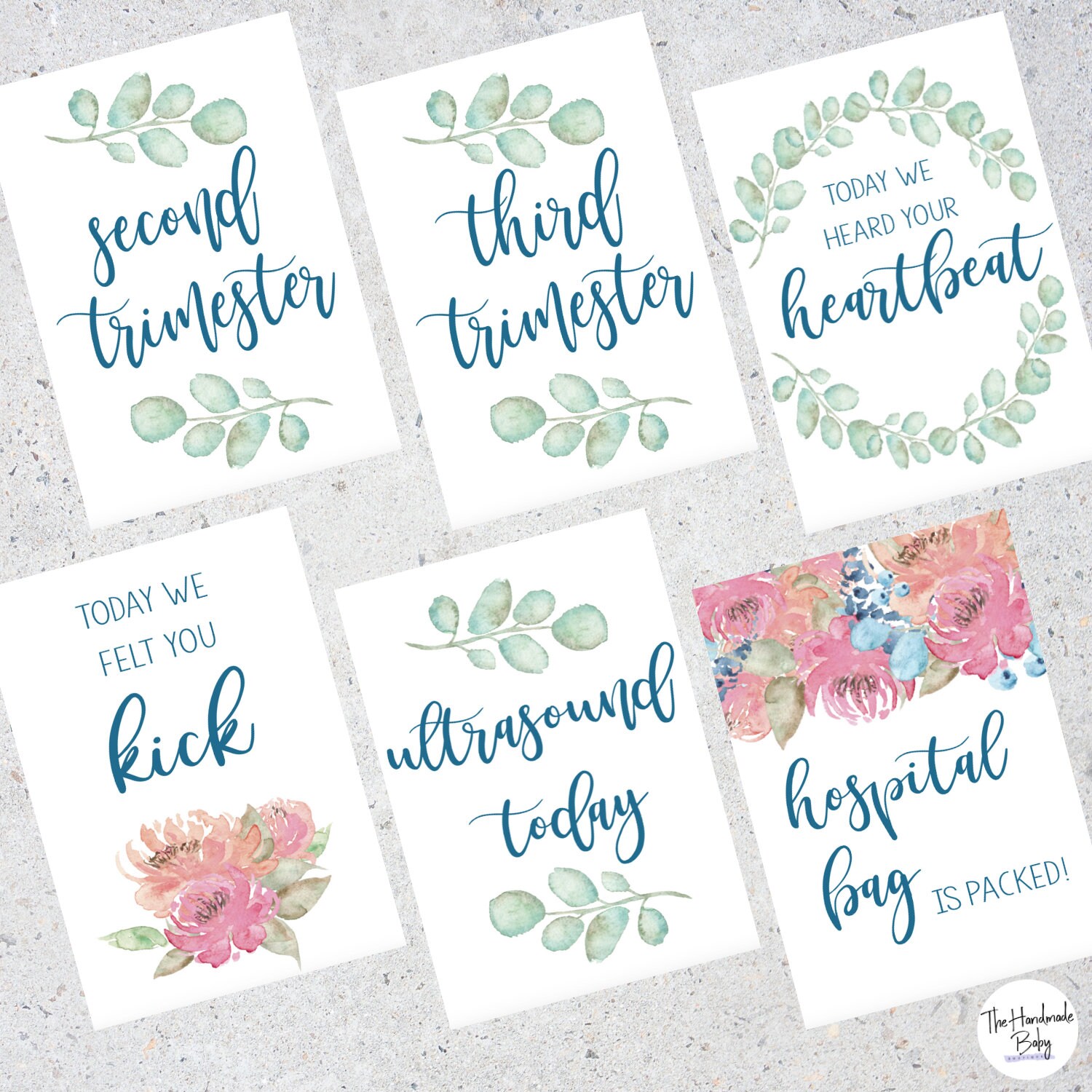 Floral Leafy Green Pregnancy Milestone Cards / Pregnancy Photo Etsy