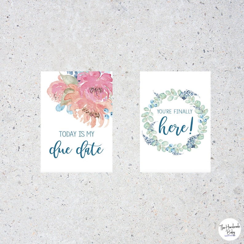 Floral Leafy Green Pregnancy Milestone Cards / Pregnancy Photo Etsy