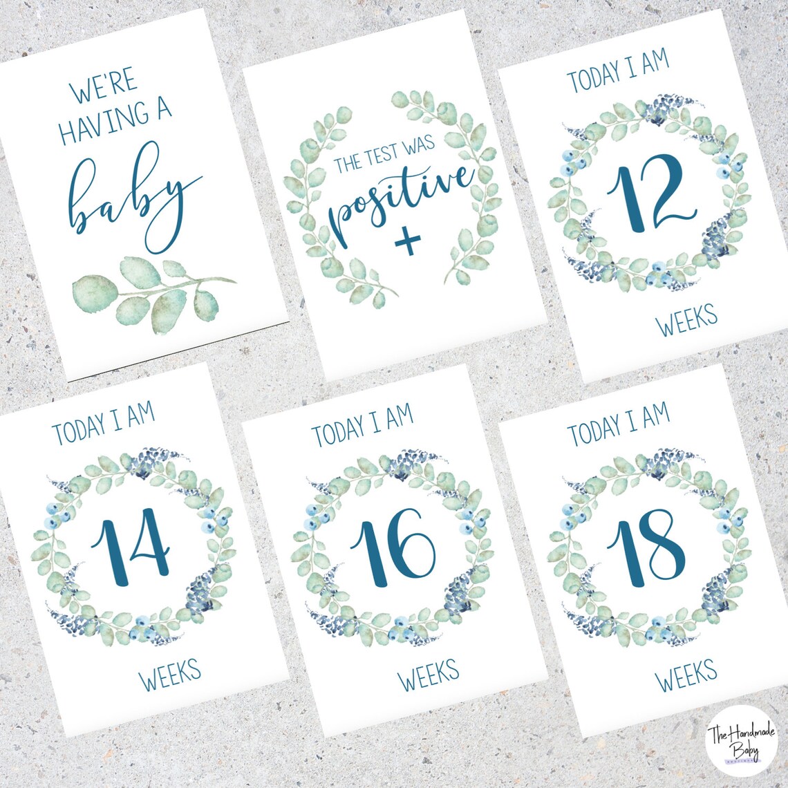 Floral Leafy Green Pregnancy Milestone Cards / Pregnancy Photo Etsy