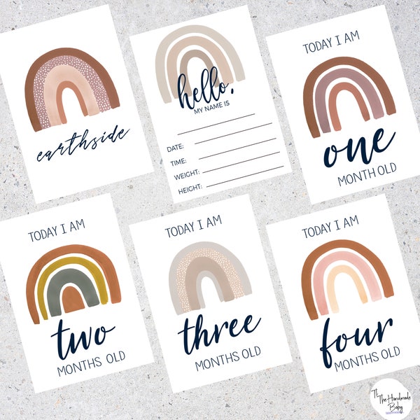 Boho Rainbow Baby Milestone Cards / Baby Photo Props / New Baby Accessories / Baby Shower Gift / Baby Cards / First Year / Unisex