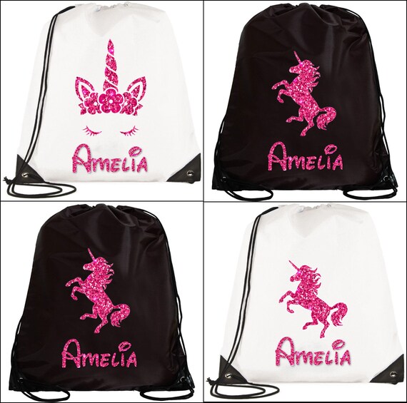personalised unicorn drawstring bag