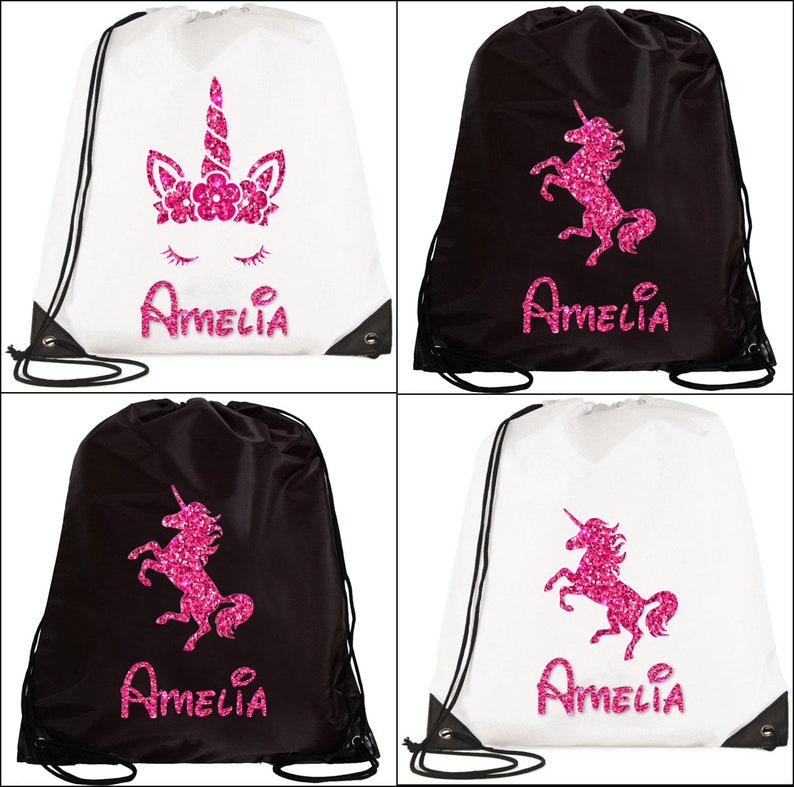 PERSONALISED UNICORN Drawstring bag PE dance boys girls kids swim gym school