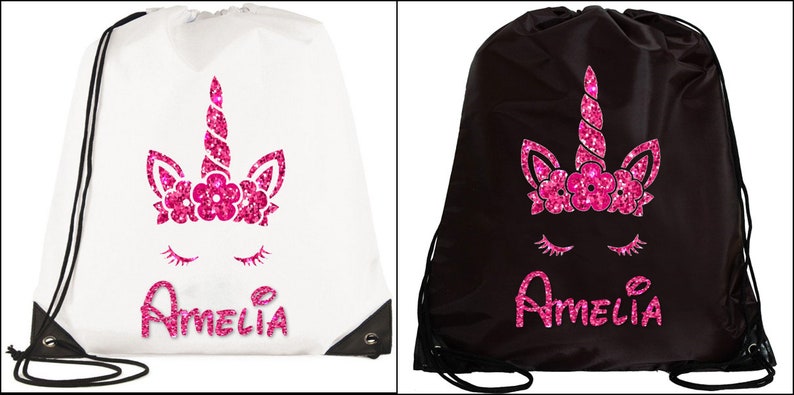PERSONALISED UNICORN Drawstring bag PE dance boys girls kids swim gym school