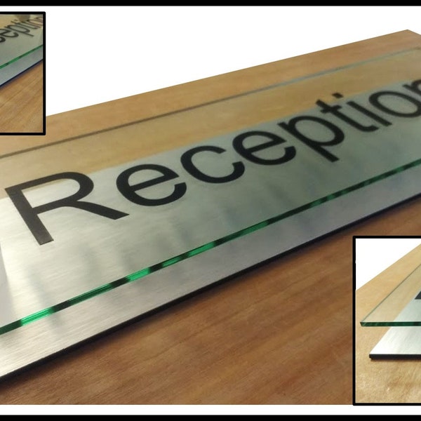 PREMIUM Glass effect acrylic perspex office door sign plaque & brushed aluminium