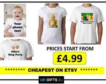 Personalised Photo Text Logo T-Shirt Stag Hen Kids Mens Women Child