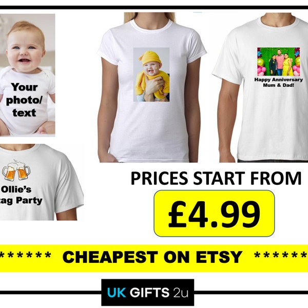 Personalised Photo Text Logo T-Shirt Stag Hen Kids Mens Women Child