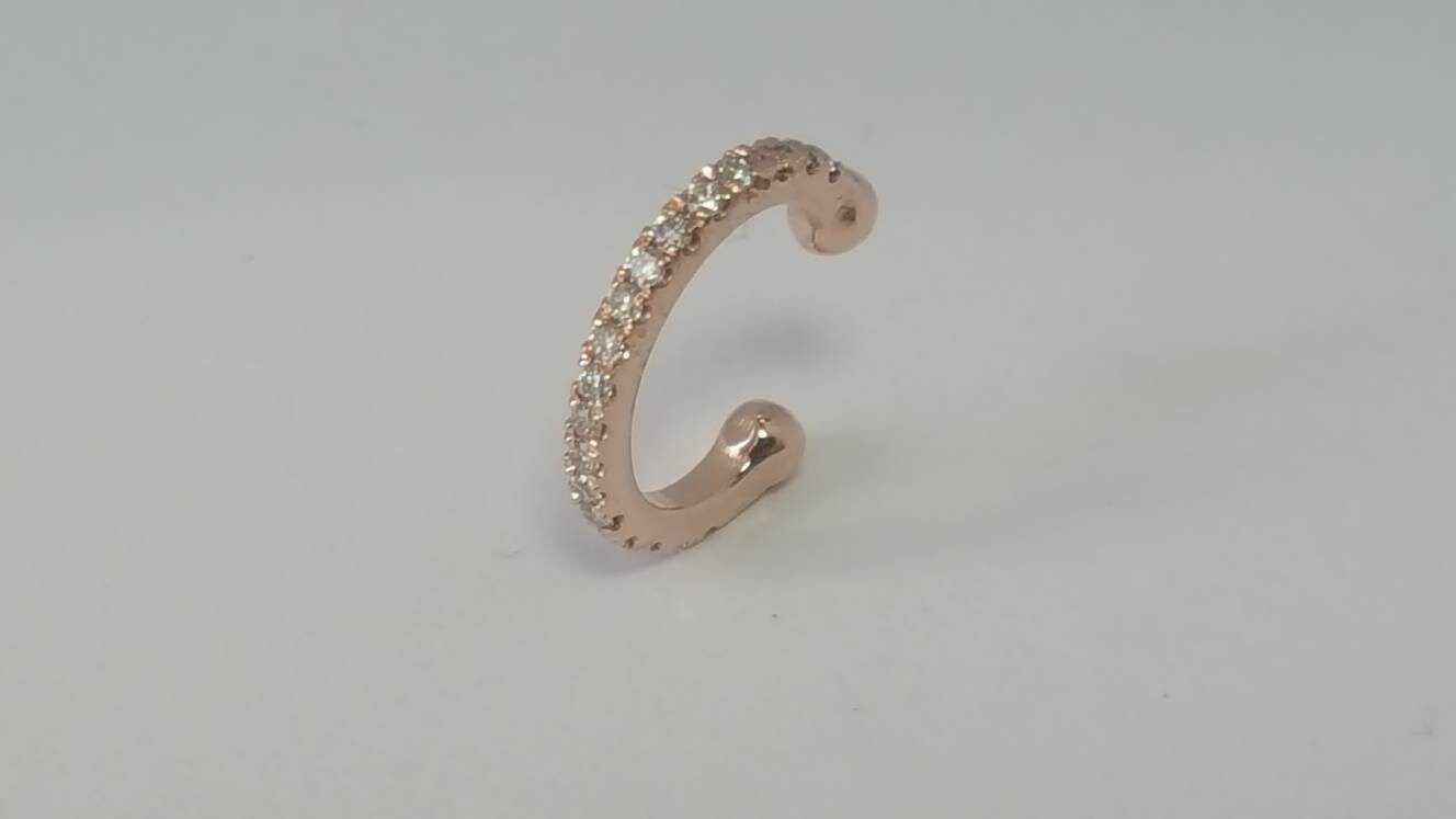 Helix Diamonds Earring, Non Pierced Ear Cuff, 14K Gold Hoop Earrings