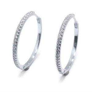 Hoop diamonds earrings 14k gold huggie hinged , Medium size 18mm Outer x 15mm Inner Diameter (Cartilage Helix Tragus Piercings)