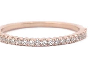 Micro Pave Lab Diamond Ring, 14K Rose Gold Half Eternity Wedding Band