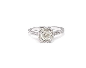 Halo engagement diamonds ring, 14K  White gold setting 0.52ct in the center, Halo ring, halo solitaire diamond ring, gift for her,