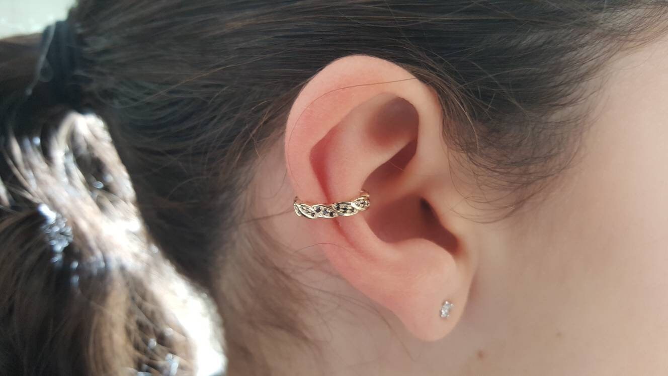 Helix, Diamonds Ear Cuff, No Piercing Ear Cuff, 14K Gold Hoop Earrings