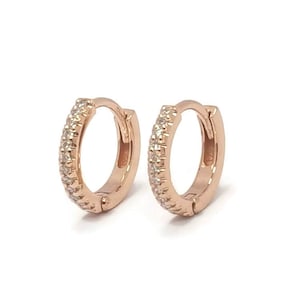 Pave diamonds 14k gold huggie hinged hoop earring cuff, Small size 11mm Outer x 8mm Inner Diameter (Cartilage Helix Tragus Piercings)