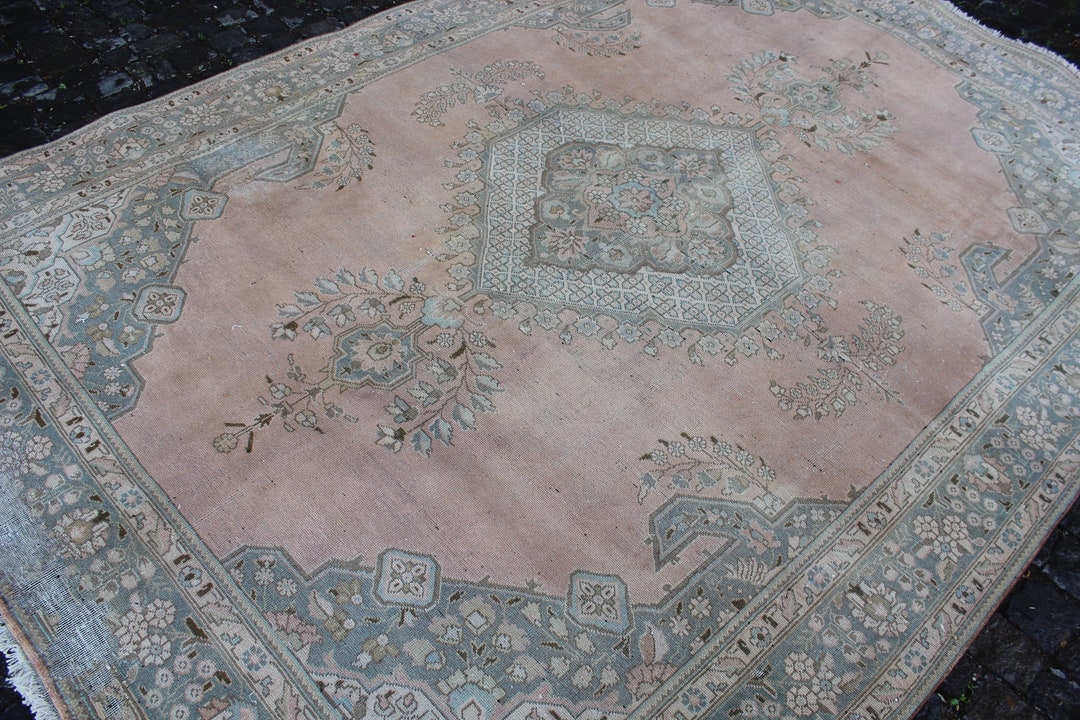 Pink Persian Rug, Area Rug 8x11, Large Living Room Rug, Handmade