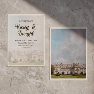 Aldrich Mansion Watercolor Wedding Invitation: Warwick, Rhode Island (Digital Download)