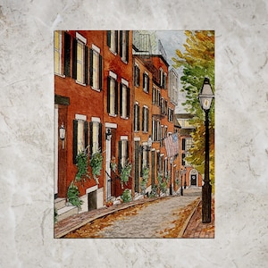 Boston Beacon Hill Art Print: Cobblestone Street Watercolor
