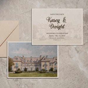 Aldrich Mansion Watercolor Wedding Invitation: Warwick, Rhode Island (Digital Download)