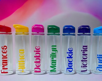 CUSTOM WATER BOTTLE - Any Name - Kids Flip Straw Water / Drinks Bottle - Ideal Gift for School, College, Work