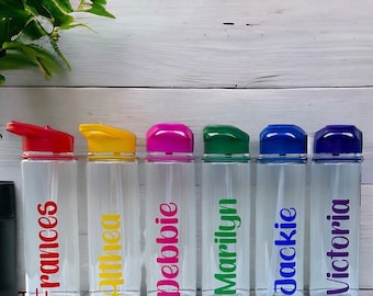 CUSTOM WATER BOTTLE - Any Name - Kids Flip Straw Water / Drinks Bottle - Ideal Gift for School, College, Work